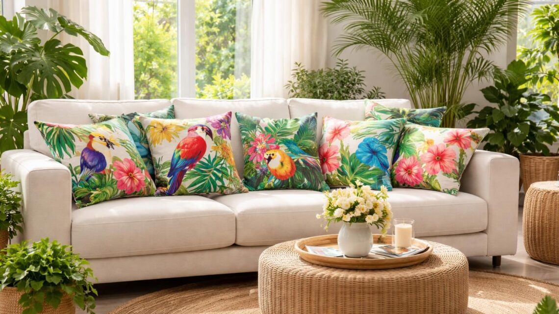 Housse de coussin exotique : dynamisez votre salon avec des motifs tropicaux