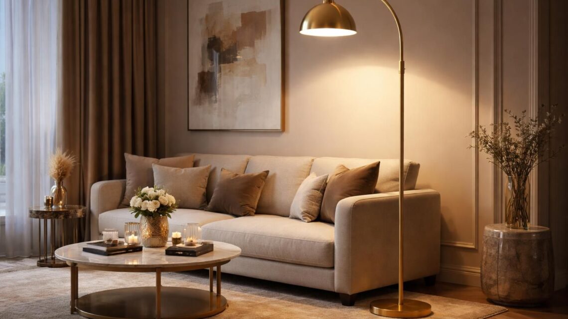 Lampadaire doré : l&rsquo;accessoire chic pour illuminer votre salon avec éclat