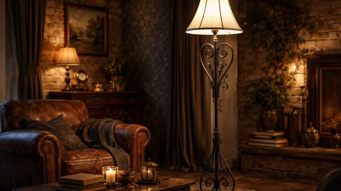 Lampadaire en fer forgé noir : l&rsquo;atout charme pour un salon de caractère