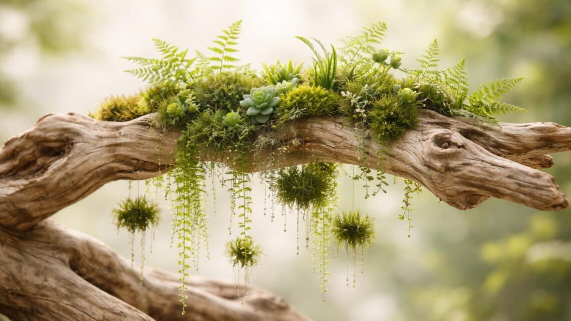 Plante sur bois flotté : créez une composition végétale aérienne et zen