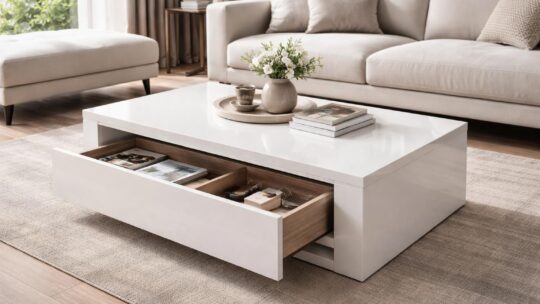 Table basse laqué blanc avec tiroir : l&rsquo;atout rangement d&rsquo;un salon moderne