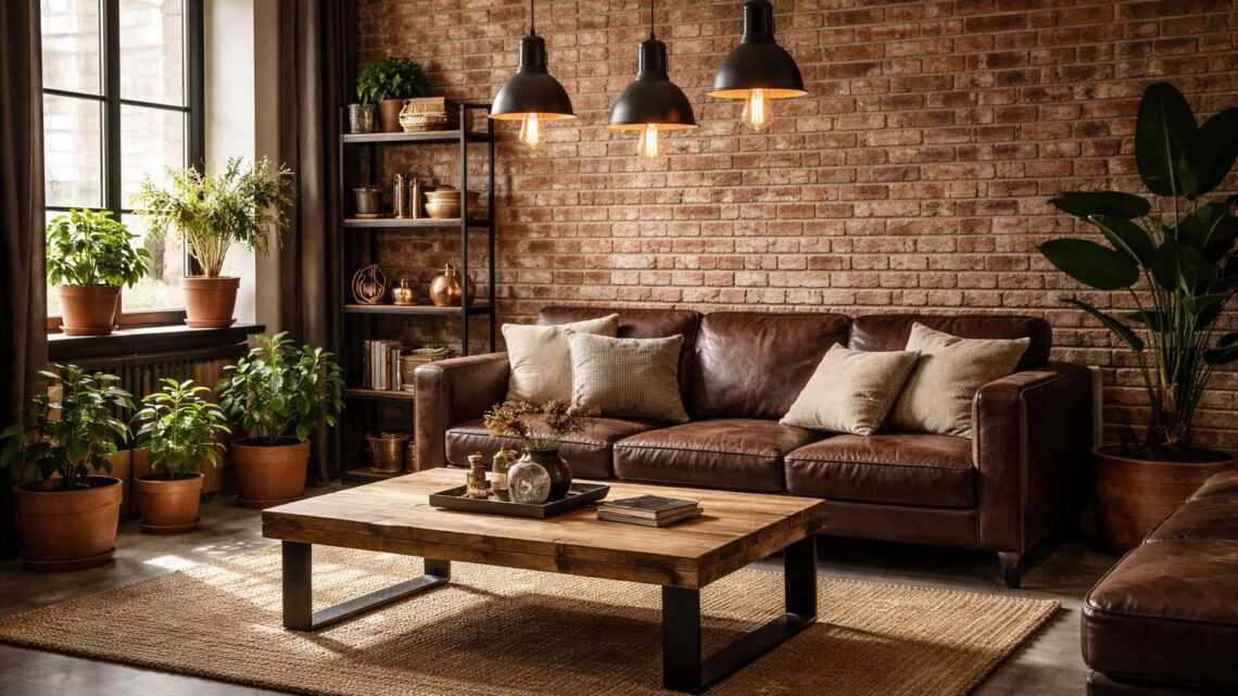 Salon avec mur en briques : comment réussir une déco industrielle chaleureuse