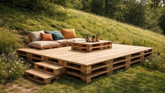 Faire une terrasse en palette sur un terrain en pente