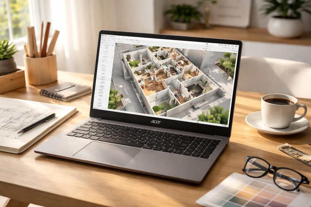 découvrez comment créer un plan 3d d'aménagement intérieur de maison directement sur votre pc portable acer, pour visualiser et personnaliser vos espaces facilement.